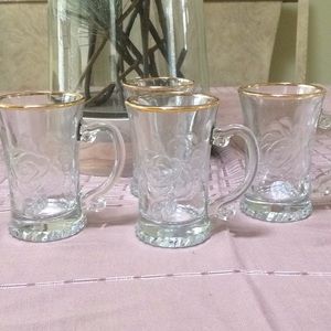 Beautiful vintage glasses cups, gold trimmed